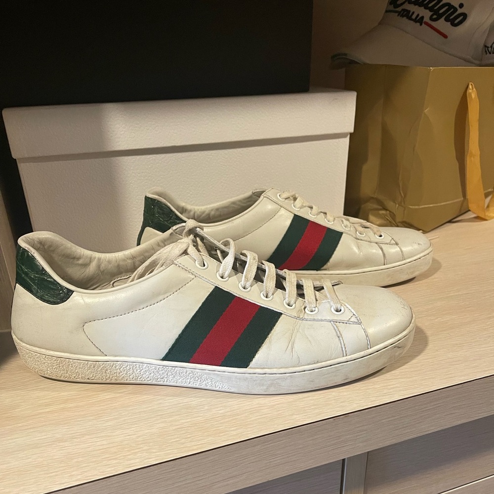 Gucci White and Green Ace Sneakers Luxury Style